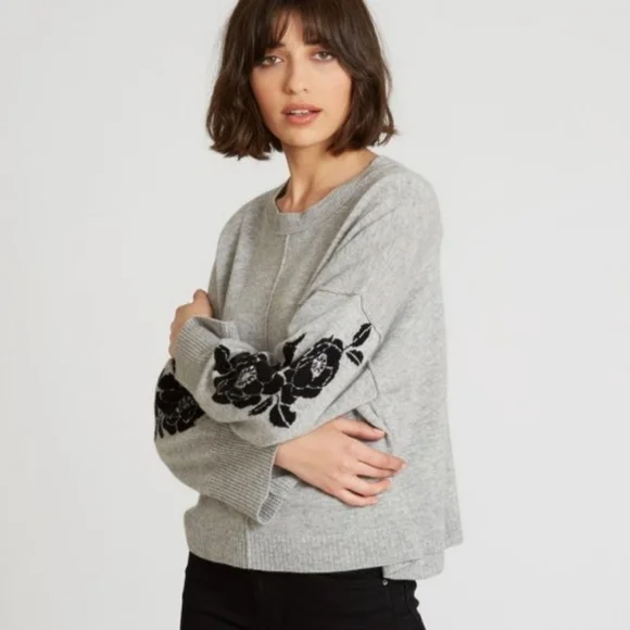Autumn Cashmere Floral Sleeve Crew Boxy Crop Sweater XS - Picture 9 of 12